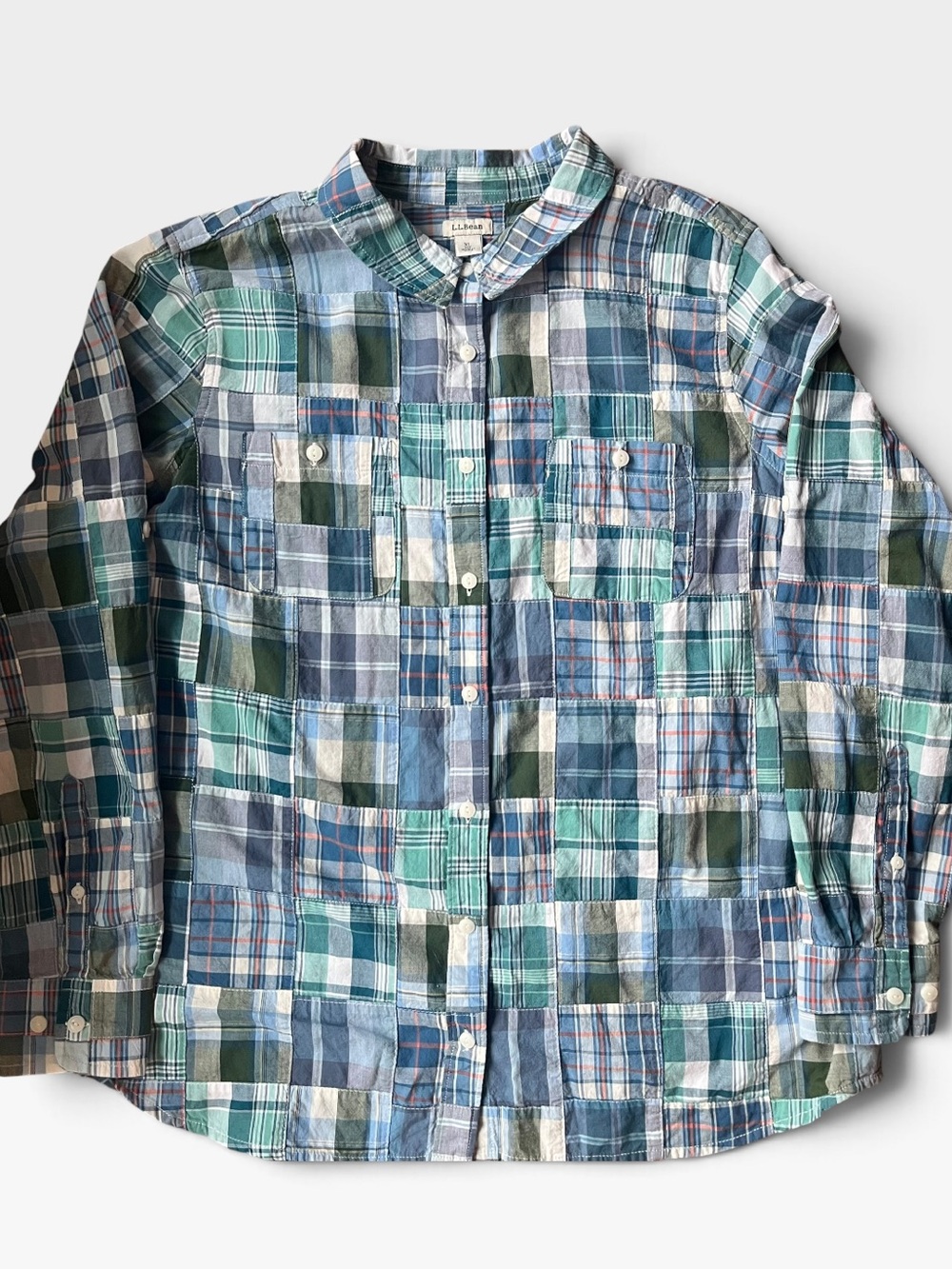 L.L.Bean 100% Cotton Madras Patchwork Shirt Blue Women’s XL